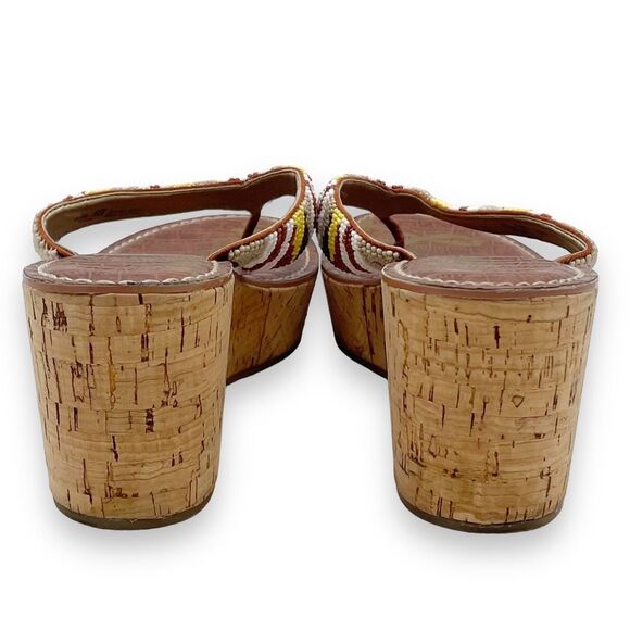 Sam Edelman Rosa Nude Ginger Beaded Thong Cork Wedge Sandal Flip Flop Size 8.5 - Picture 10 of 16